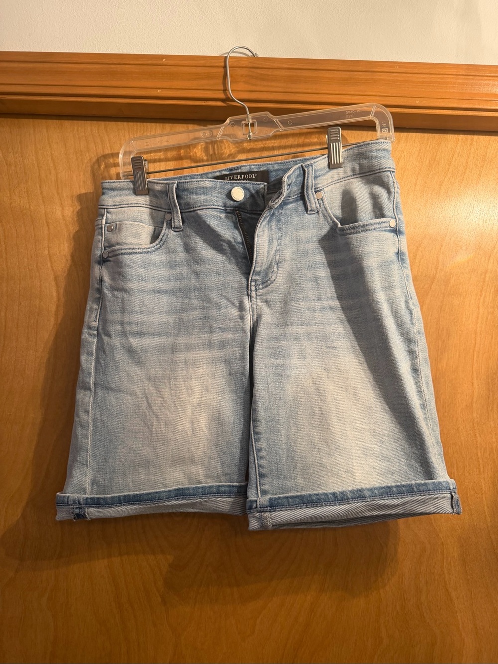 Liverpool Light Blue Rolled-Hem Denim Shorts - Women's